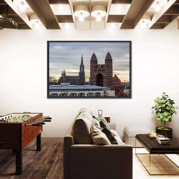 Ulm Minster And The Church Of The Garrison Canvas Wall Art-5 Horizontal-Gallery Wrap-22" x 12"-Tiaracle