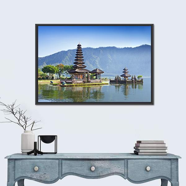Ulun Danu Temple And Beratan Lake Canvas Wall Art-1 Piece-Floating Frame-36" x 24"-Tiaracle