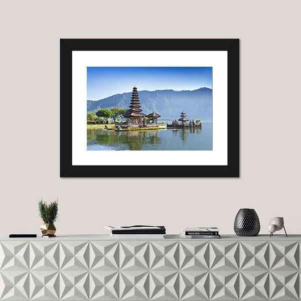 Ulun Danu Temple And Beratan Lake Canvas Wall Art-1 Piece-Framed Print-30" x 20"-Tiaracle