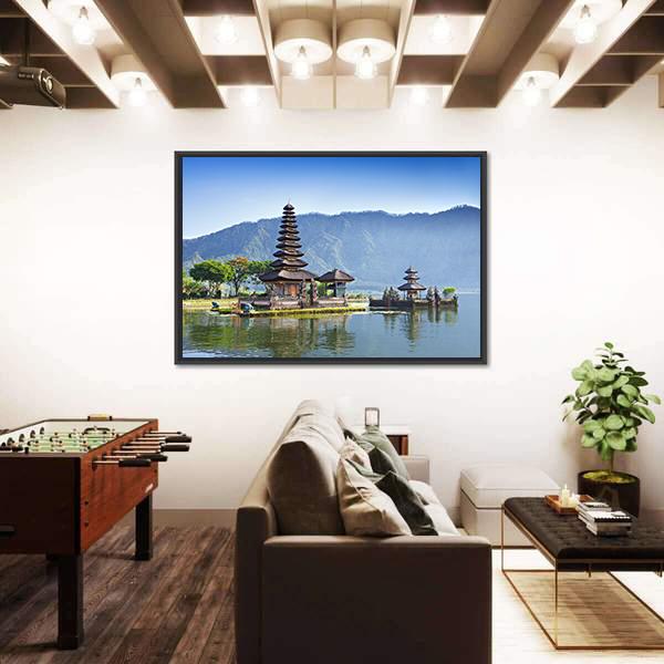 Ulun Danu Temple And Beratan Lake Canvas Wall Art-5 Horizontal-Gallery Wrap-22" x 12"-Tiaracle