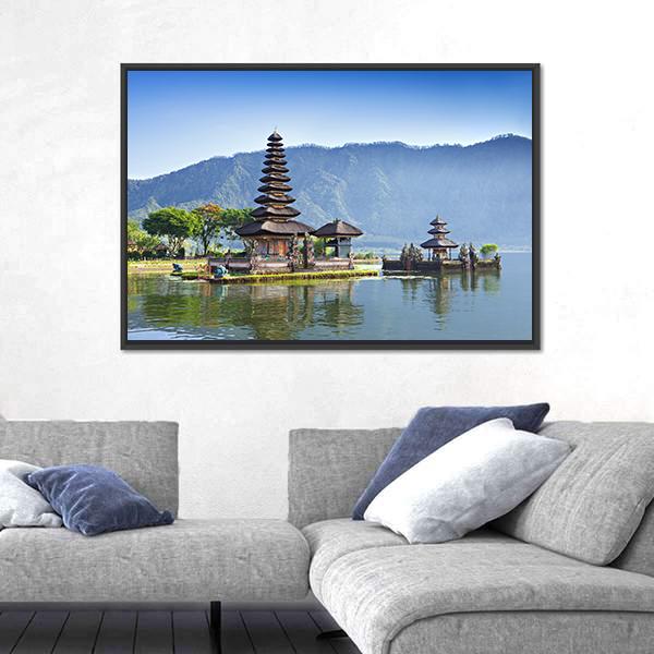 Ulun Danu Temple And Beratan Lake Canvas Wall Art-5 Horizontal-Gallery Wrap-22" x 12"-Tiaracle