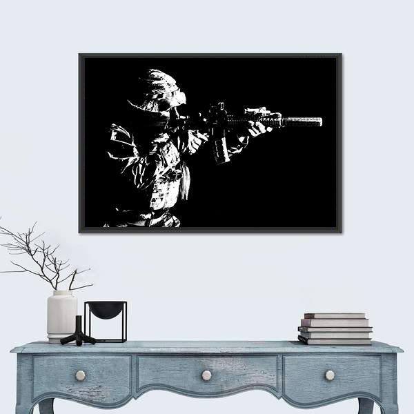 United States Special Force Person Canvas Wall Art-1 Piece-Floating Frame-24" x 16"-Tiaracle