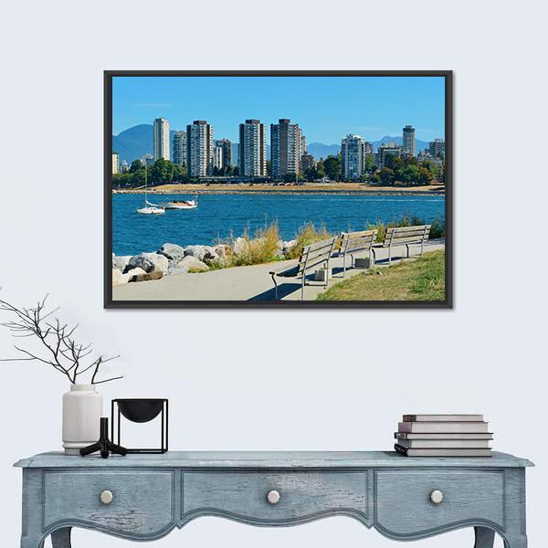 Vancouver City Skyline At Waterfront Canvas Wall Art-1 Piece-Floating Frame-36" x 24"-Tiaracle