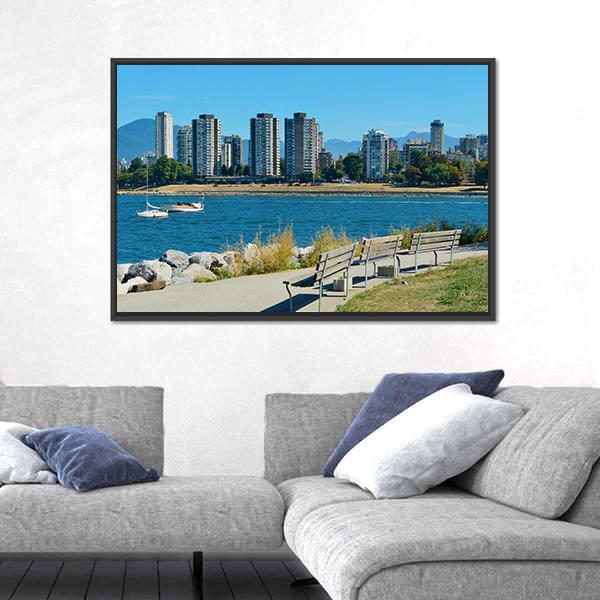 Vancouver City Skyline At Waterfront Canvas Wall Art-5 Horizontal-Gallery Wrap-22" x 12"-Tiaracle