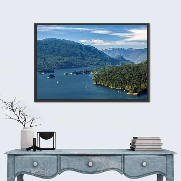 Vancouver Harbor With Mountains Canvas Wall Art-3 Horizontal-25" x 16"-Gallery Wrap-Tiaracle