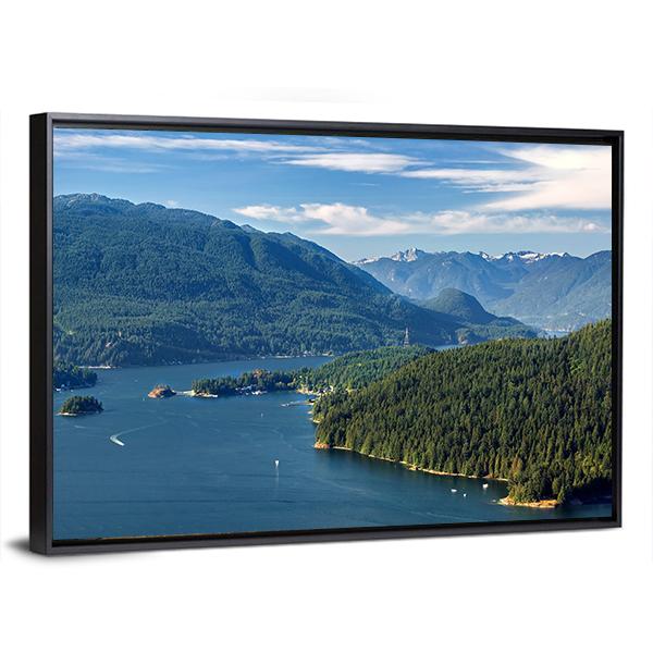 Vancouver Harbor With Mountains Canvas Wall Art-1 Piece-24" x 16"-Floating Frame-Tiaracle