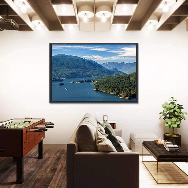 Vancouver Harbor With Mountains Canvas Wall Art-3 Horizontal-25" x 16"-Gallery Wrap-Tiaracle
