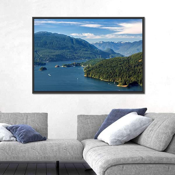 Vancouver Harbor With Mountains Canvas Wall Art-3 Horizontal-25" x 16"-Gallery Wrap-Tiaracle