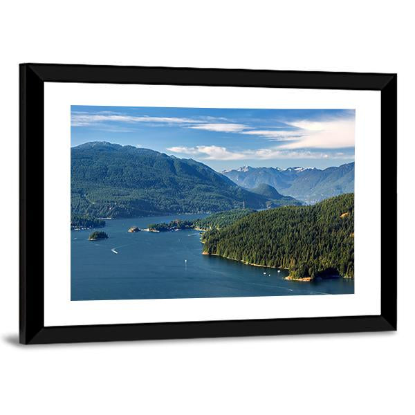 Vancouver Harbor With Mountains Canvas Wall Art-1 Piece-24" x 16"-Framed Print-Tiaracle