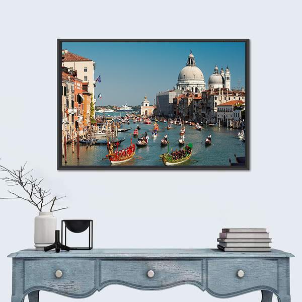 Venice Regata Storica Gondolas Canvas Wall Art-1 Piece-Floating Frame-24" x 16"-Tiaracle