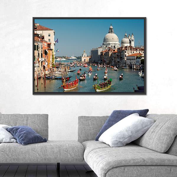 Venice Regata Storica Gondolas Canvas Wall Art-5 Horizontal-Gallery Wrap-22" x 12"-Tiaracle