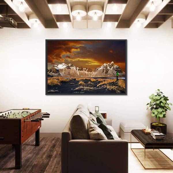 Vestrahorn Mountains In Iceland Canvas Wall Art-5 Horizontal-Gallery Wrap-22" x 12"-Tiaracle