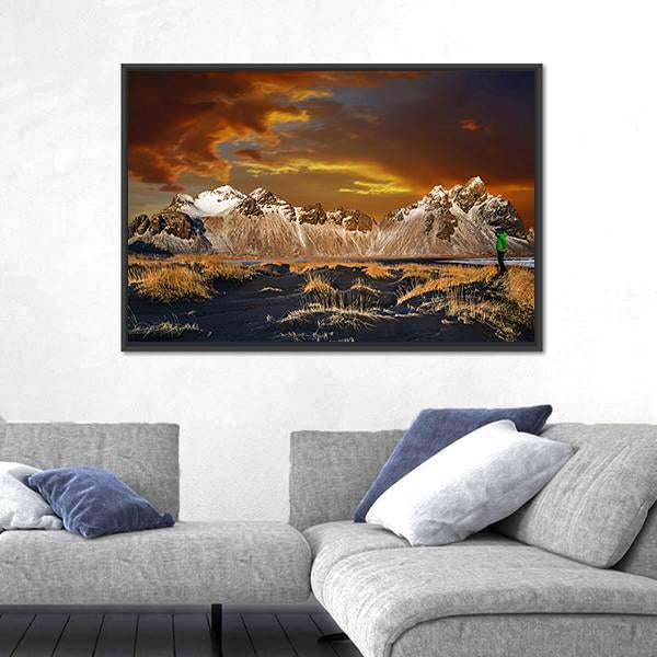 Vestrahorn Mountains In Iceland Canvas Wall Art-5 Horizontal-Gallery Wrap-22" x 12"-Tiaracle