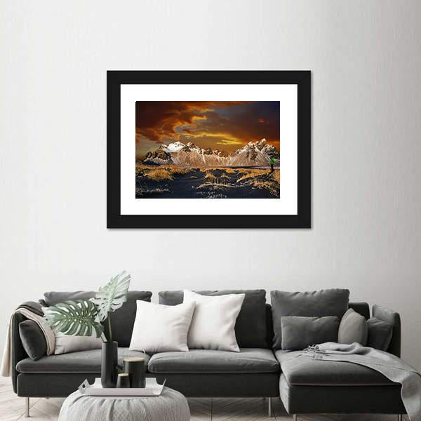 Vestrahorn Mountains In Iceland Canvas Wall Art-5 Horizontal-Gallery Wrap-22" x 12"-Tiaracle