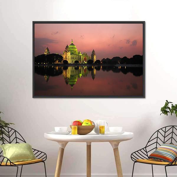 Victoria Memorial At Night Canvas Wall Art-1 Piece-Floating Frame-24" x 16"-Tiaracle
