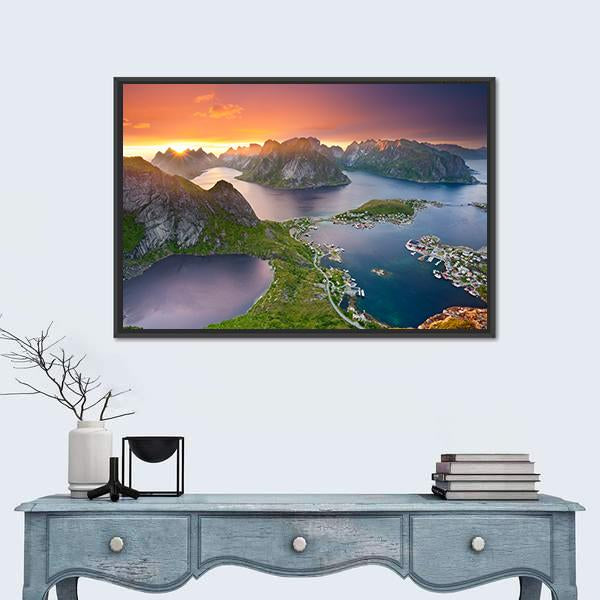 View From Reinebringen At Lofoten Islands Canvas Wall Art-1 Piece-Floating Frame-36" x 24"-Tiaracle