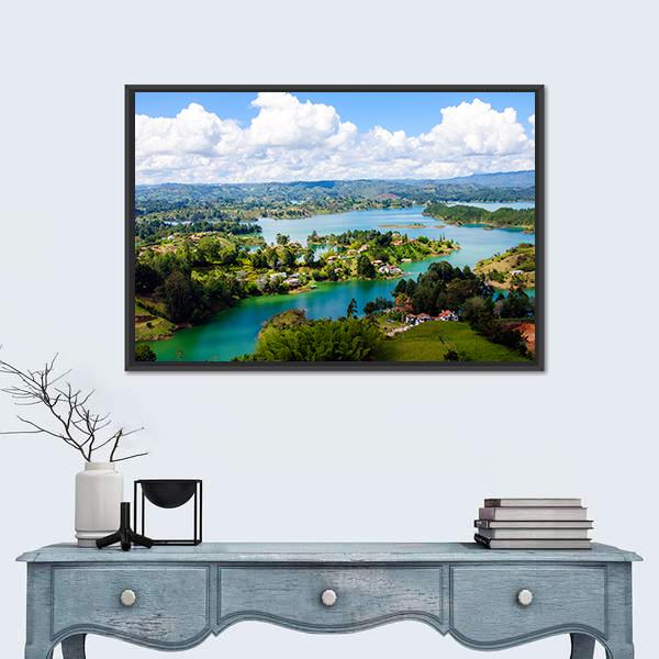 View From The Rock Of Guatape In Colombia Canvas Wall Art-1 Piece-Floating Frame-36" x 24"-Tiaracle