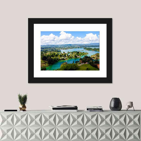 View From The Rock Of Guatape In Colombia Canvas Wall Art-1 Piece-Framed Print-42" x 14"-Tiaracle