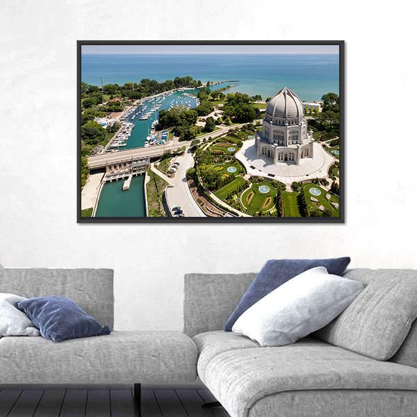 View Of Baha'i Temple And Wilmette Harbor Canvas Wall Art-5 Horizontal-Gallery Wrap-22" x 12"-Tiaracle