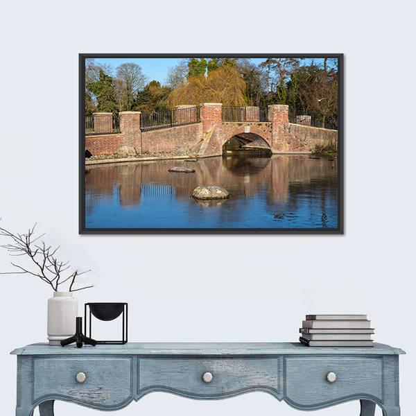 View Of Bridge Over Lake Canvas Wall Art-1 Piece-Floating Frame-24" x 16"-Tiaracle