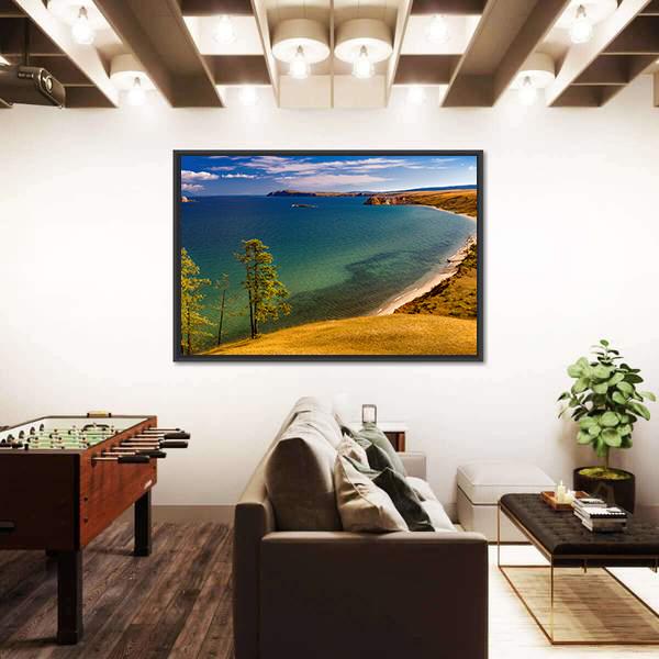 View Of Coast Of Baikal Lake Canvas Wall Art-1 Piece-Floating Frame-36" x 24"-Tiaracle