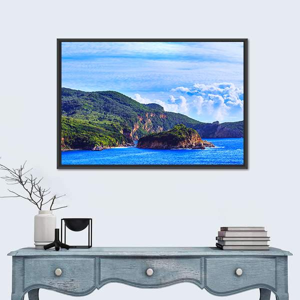 View Of Coastline Into Sea Bays Canvas Wall Art-1 Piece-Floating Frame-24" x 16"-Tiaracle