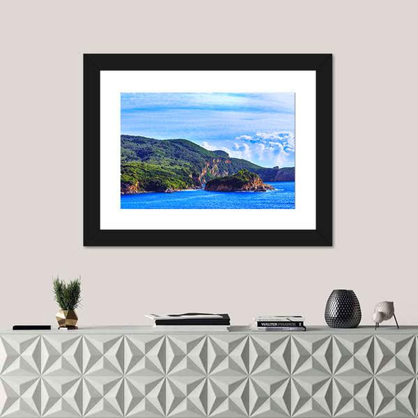 View Of Coastline Into Sea Bays Canvas Wall Art-1 Piece-Framed Print-20" x 16"-Tiaracle