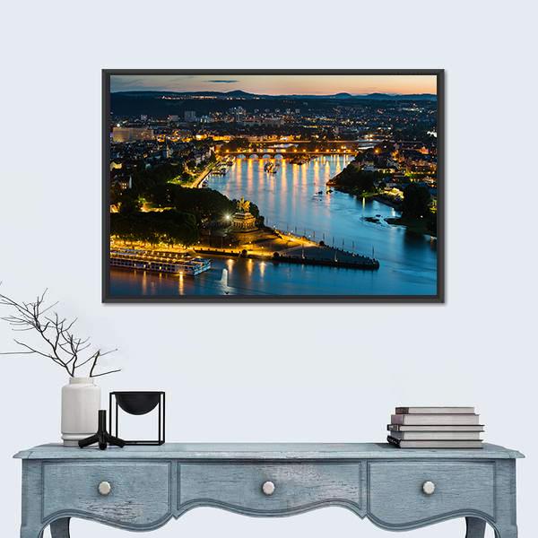 View Of Deutsches Eck Canvas Wall Art-1 Piece-Floating Frame-36" x 24"-Tiaracle