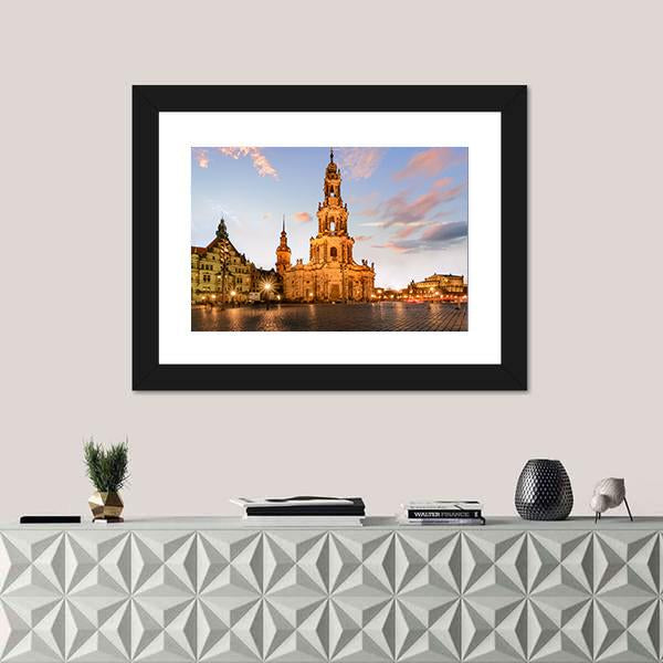 View Of Dresden On Sunset Canvas Wall Art-1 Piece-Framed Print-42" x 14"-Tiaracle