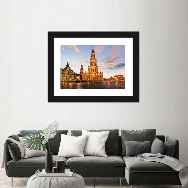 View Of Dresden On Sunset Canvas Wall Art-5 Horizontal-Gallery Wrap-22" x 12"-Tiaracle