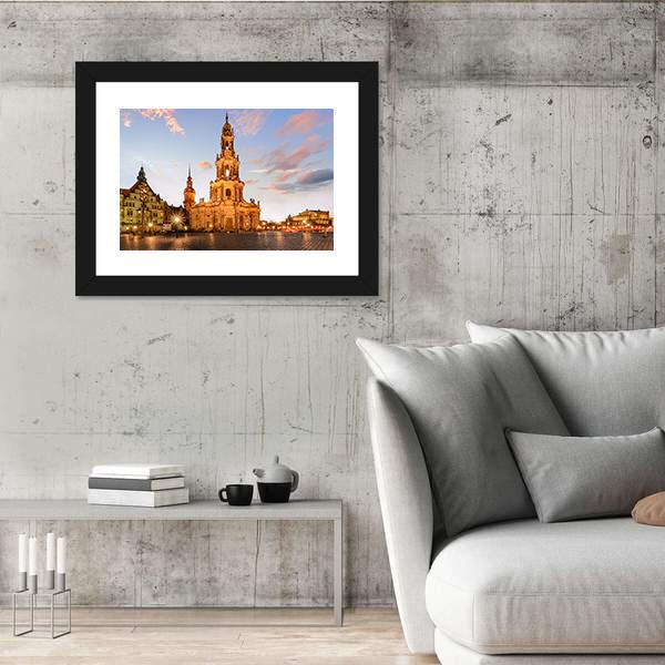 View Of Dresden On Sunset Canvas Wall Art-5 Horizontal-Gallery Wrap-22" x 12"-Tiaracle