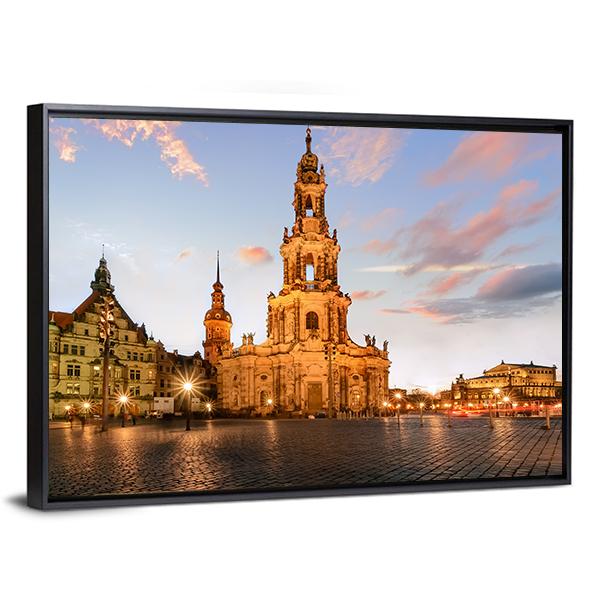 View Of Dresden On Sunset Canvas Wall Art-5 Horizontal-Gallery Wrap-22" x 12"-Tiaracle