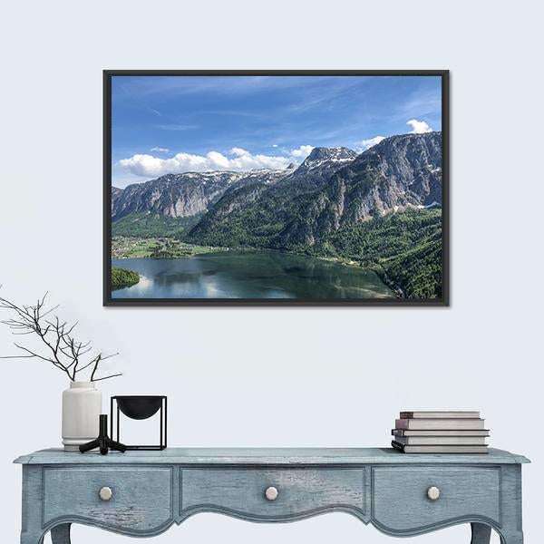 View Of Famous Hallstatt Lake Canvas Wall Art-1 Piece-Floating Frame-24" x 16"-Tiaracle