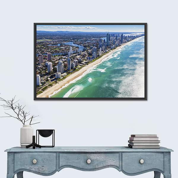 View Of Gold Coast In Queensland Canvas Wall Art-1 Piece-Floating Frame-24" x 16"-Tiaracle