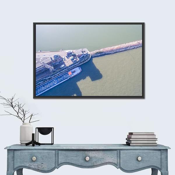 View Of Harbour Of Krefeld Canvas Wall Art-1 Piece-Floating Frame-36" x 24"-Tiaracle