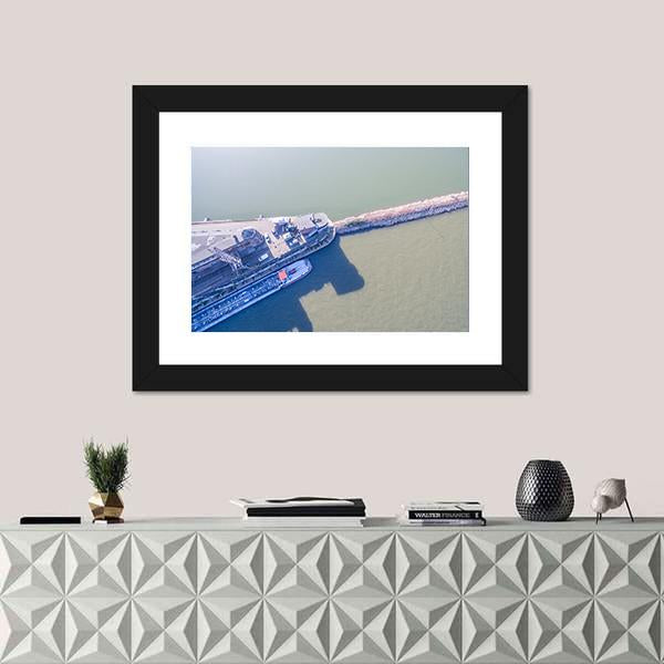View Of Harbour Of Krefeld Canvas Wall Art-1 Piece-Framed Print-42" x 14"-Tiaracle