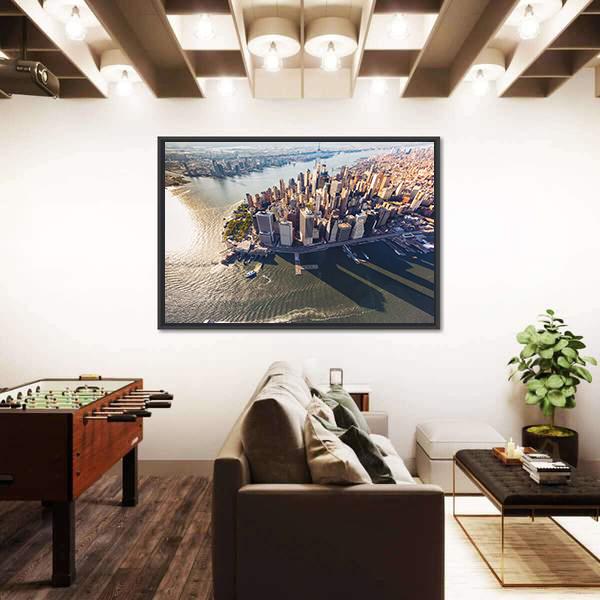 View Of Lower Manhattan With Hudson River Canvas Wall Art-5 Horizontal-Gallery Wrap-22" x 12"-Tiaracle