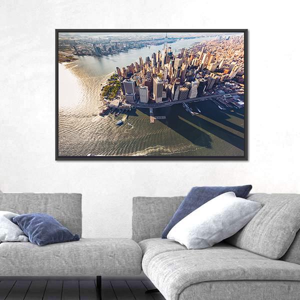 View Of Lower Manhattan With Hudson River Canvas Wall Art-5 Horizontal-Gallery Wrap-22" x 12"-Tiaracle