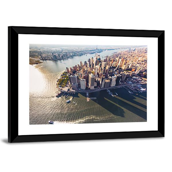 View Of Lower Manhattan With Hudson River Canvas Wall Art-5 Horizontal-Gallery Wrap-22" x 12"-Tiaracle