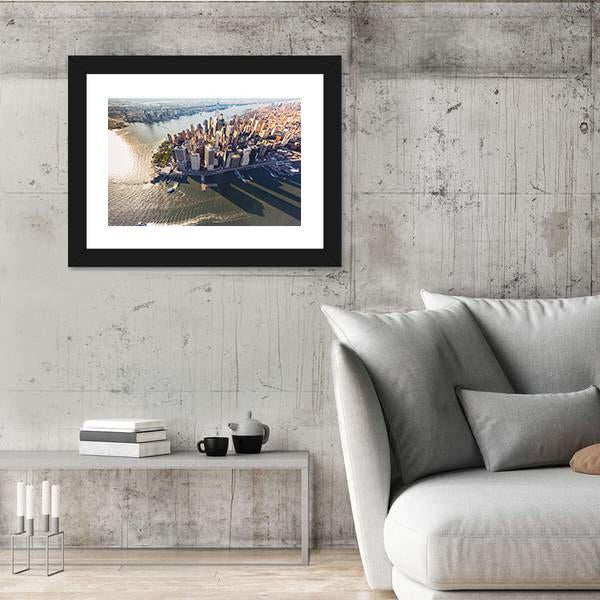 View Of Lower Manhattan With Hudson River Canvas Wall Art-5 Horizontal-Gallery Wrap-22" x 12"-Tiaracle