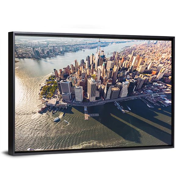 View Of Lower Manhattan With Hudson River Canvas Wall Art-5 Horizontal-Gallery Wrap-22" x 12"-Tiaracle