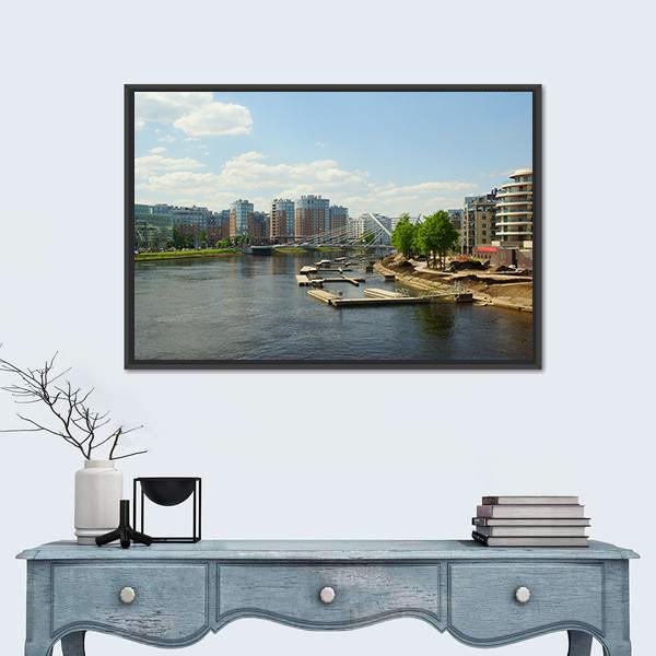 Malaya Nevka &amp; Lazarevsky Bridge In St. Petersburg Canvas Wall Art-1 Piece-Floating Frame-24" x 16"-Tiaracle