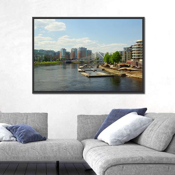 Malaya Nevka & Lazarevsky Bridge In St. Petersburg Canvas Wall Art-3 Horizontal-Gallery Wrap-25" x 16"-Tiaracle