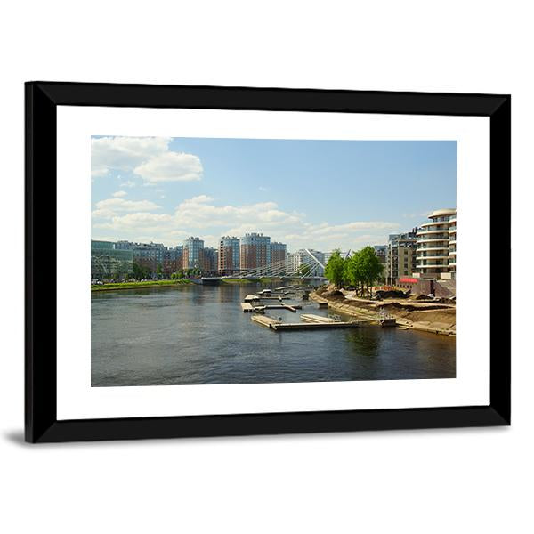 Malaya Nevka & Lazarevsky Bridge In St. Petersburg Canvas Wall Art-3 Horizontal-Gallery Wrap-25" x 16"-Tiaracle