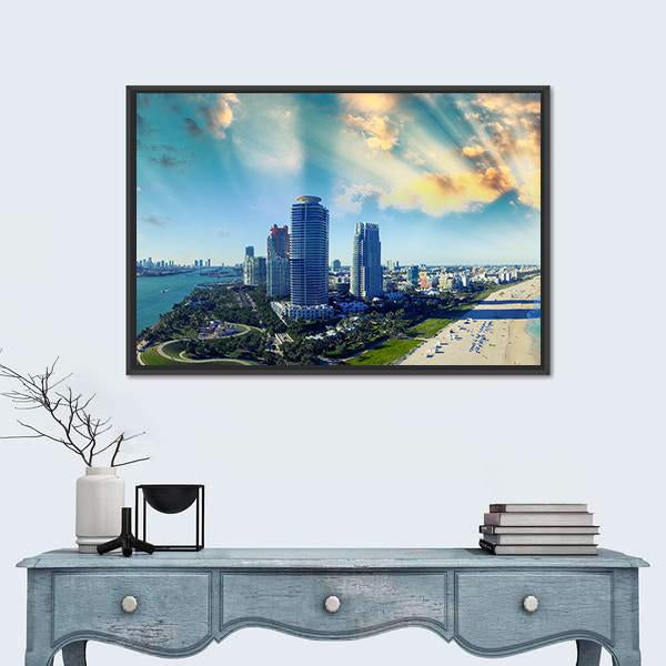View Of Miami Beach Canvas Wall Art-1 Piece-Floating Frame-36" x 24"-Tiaracle
