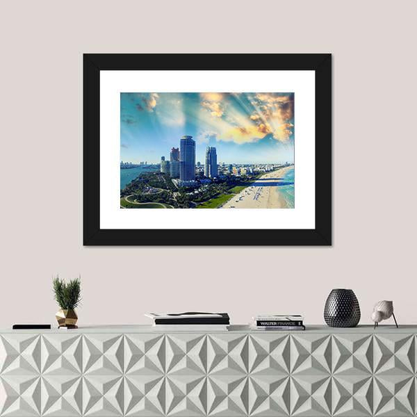 View Of Miami Beach Canvas Wall Art-1 Piece-Framed Print-30" x 20"-Tiaracle