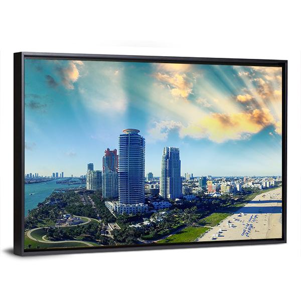 View Of Miami Beach Canvas Wall Art-5 Horizontal-Gallery Wrap-22" x 12"-Tiaracle