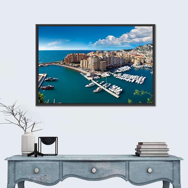 View Of Monte Carlo Harbour In Monaco Canvas Wall Art-1 Piece-Floating Frame-36" x 24"-Tiaracle