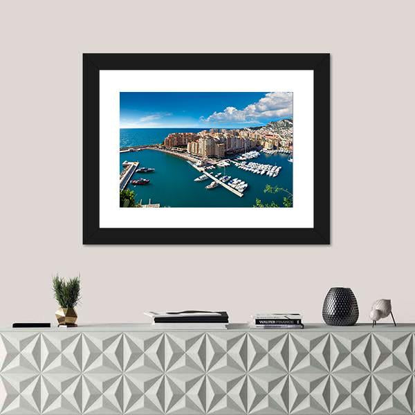 View Of Monte Carlo Harbour In Monaco Canvas Wall Art-1 Piece-Framed Print-30" x 20"-Tiaracle