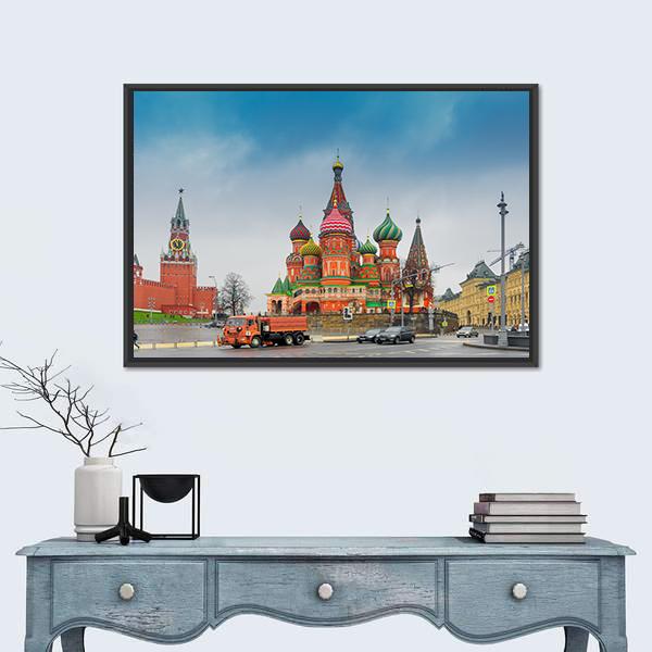 View Of Moscow Red Square Kremlin Towers Canvas Wall Art-1 Piece-Floating Frame-36" x 24"-Tiaracle